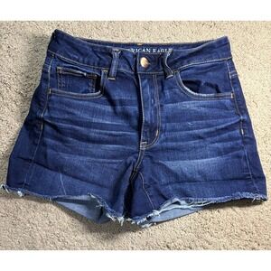 American Eagle Hi-Rise Shortie Shorts Women 6 Dark Blue Denim Vacation Preppy